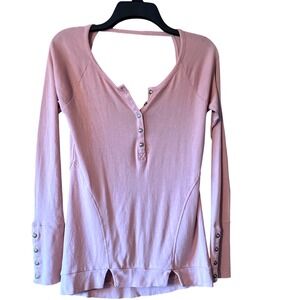 CHASER Pink Long Sleeve Cutout Back Henley Top Womens Size Small NWT